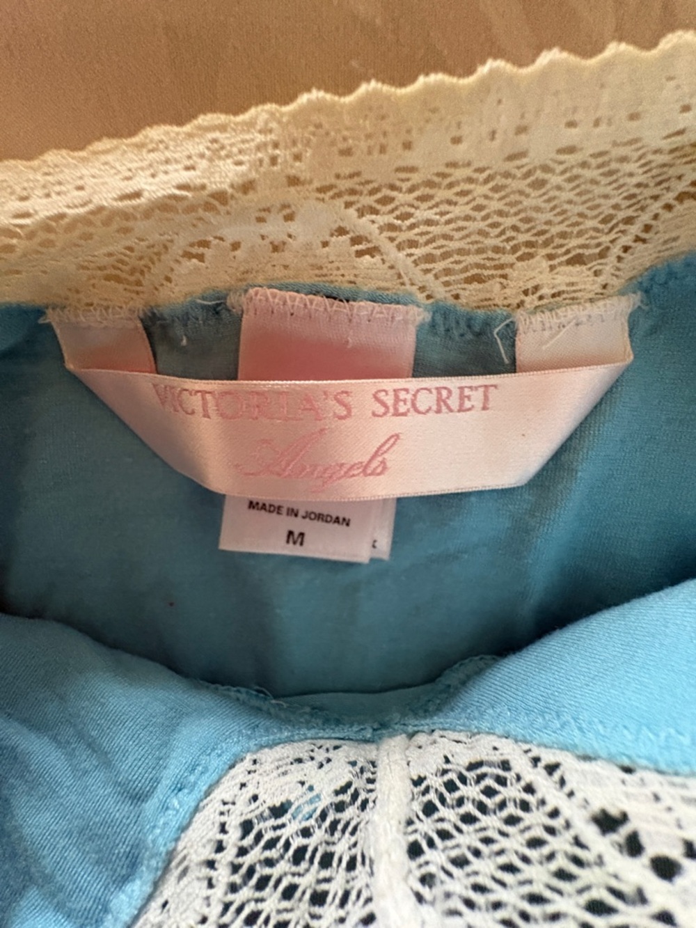Victoria's Secret Angels Sky Blue Pajamas with Cream Lace Trim